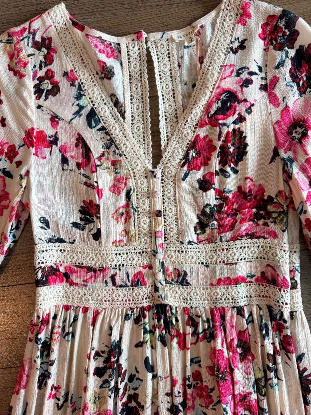 Floral Lace Mini Dress NWT Pink Cream Open Back Long Sleeve Boho Size Small NEW! - Picture 3 of 14